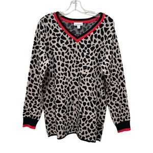 Lemon Way Leopard Print Varsity Sweater Size Large